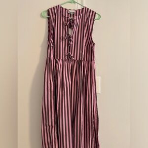 GANNI Striped Cotton Midi Dress